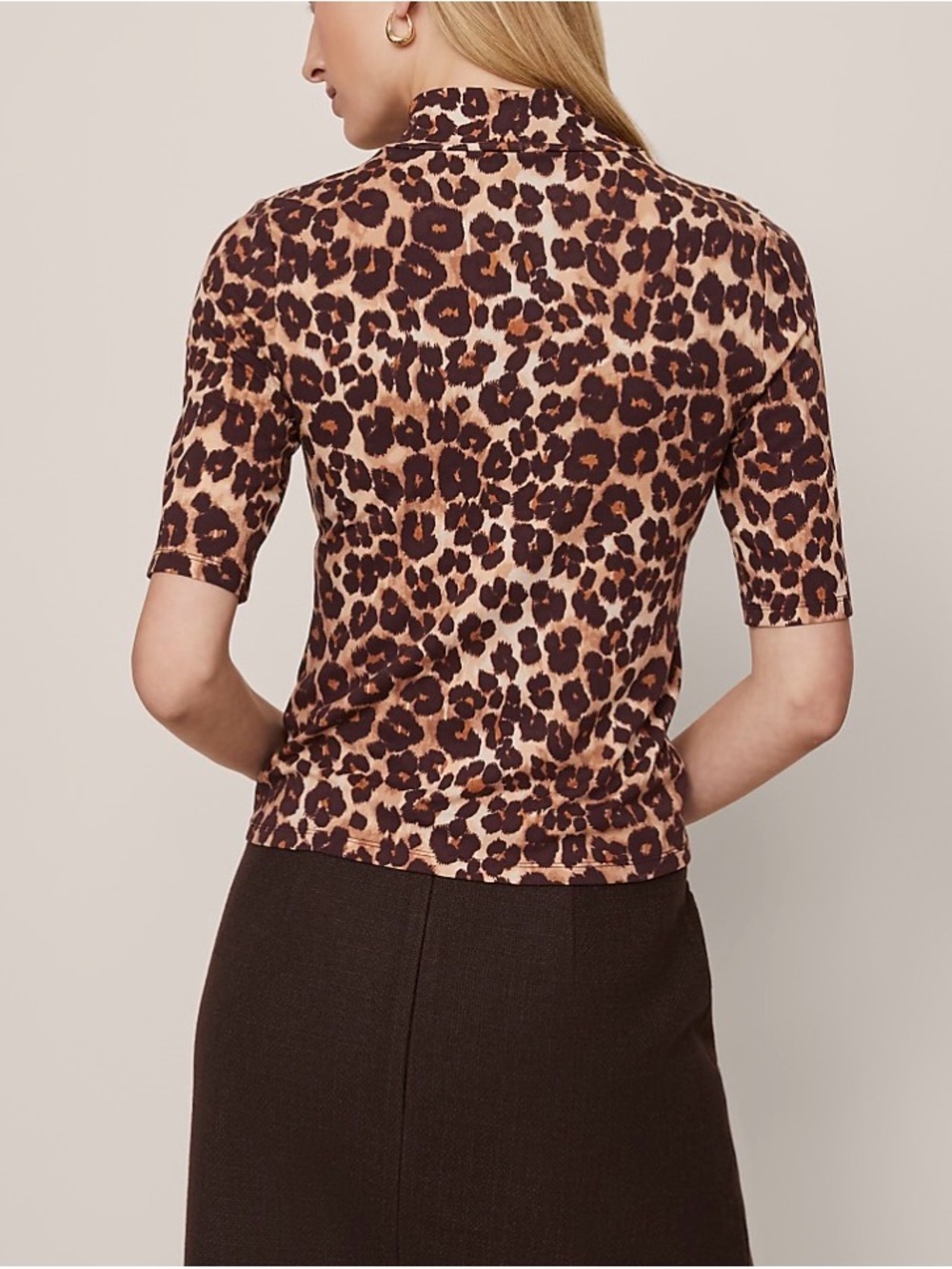 NWT Ann Taylor Animal Print Mock Neck Top in Brown and Tan L - Picture 3 of 8